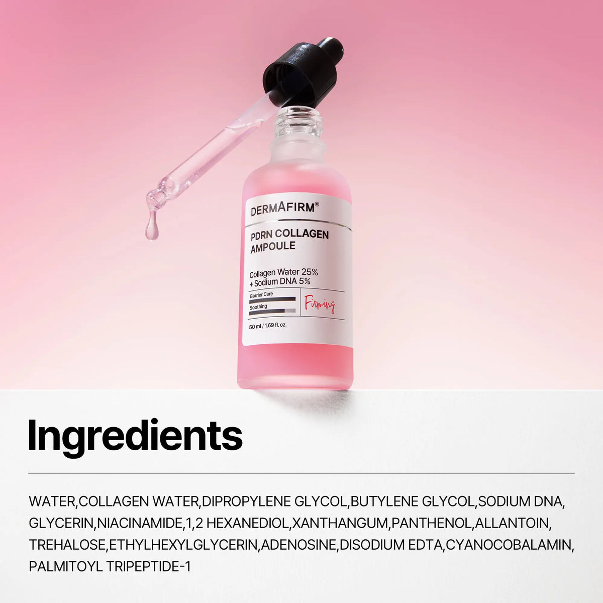 DERMAFIRM PDRN Collagen Ampoule with Salmon DNA, 7 Days Pink Peptide Serum for Firmer-Looking Skin, Calm & Glow Barrier Care, Korean Skin Care, 50Ml / 1.69 Fl. Oz.
