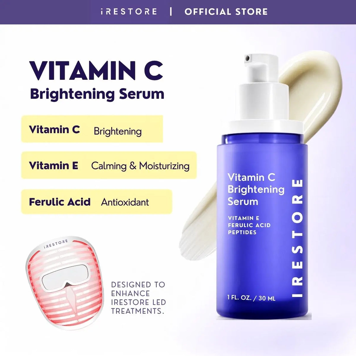 Vitamin C Serum for Face – Irestore Brightening & Anti-Aging Serum with Hyaluronic Acid, Vitamin E & Ferulic Acid for Dark Spots & Glow (1 Fl Oz)